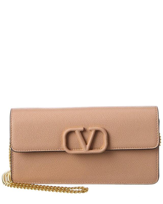 VALENTINO GARAVANI Valentino Vsling Grainy Leather Wallet On Chain In Pink Product Image