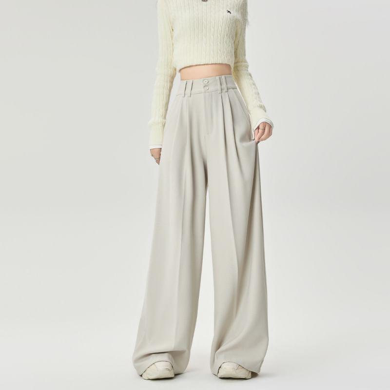 High Rise Plain Wide Leg Pants Product Image