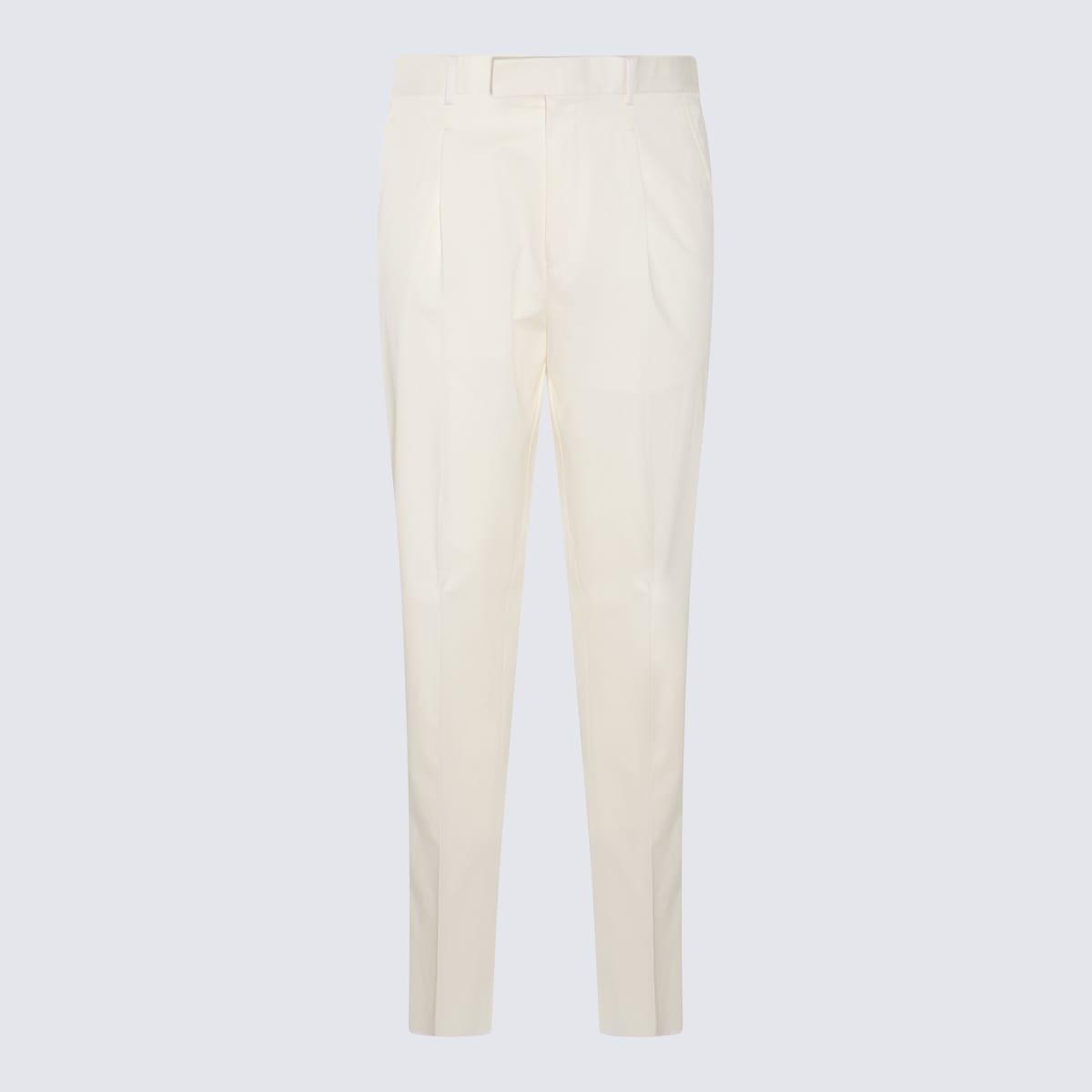 ZEGNA White Cotton Blend Trousers In 6r Product Image