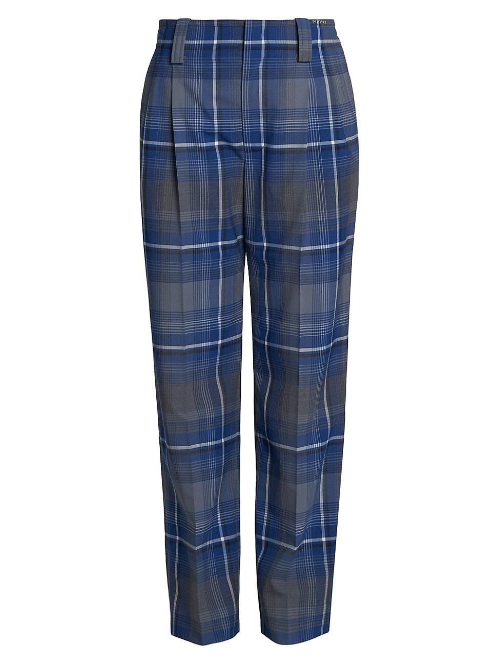 Womens Plaid Wool-Blend Straight-Leg Pants Product Image