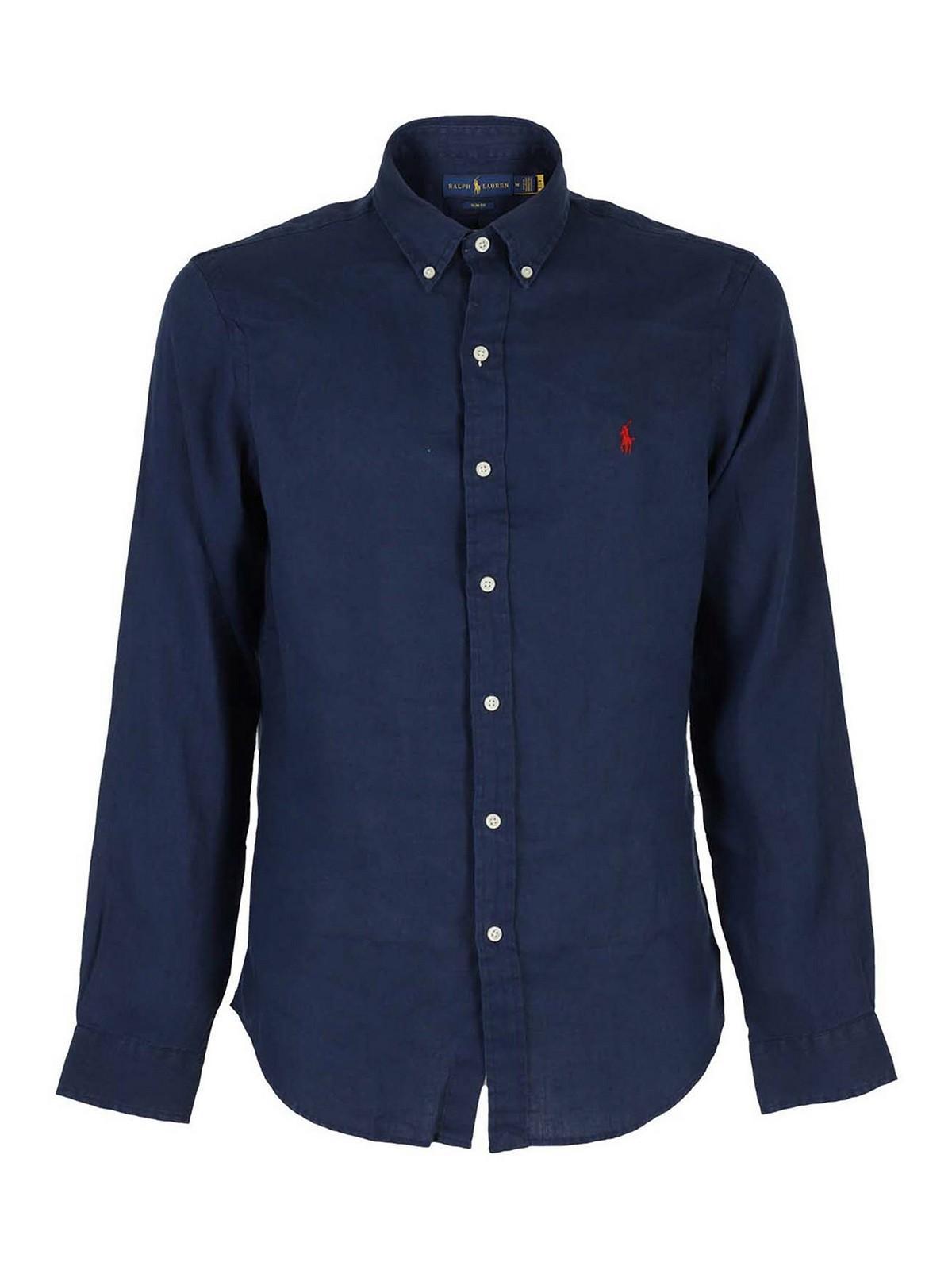 Logo Linen Shirt In Navy Product Image