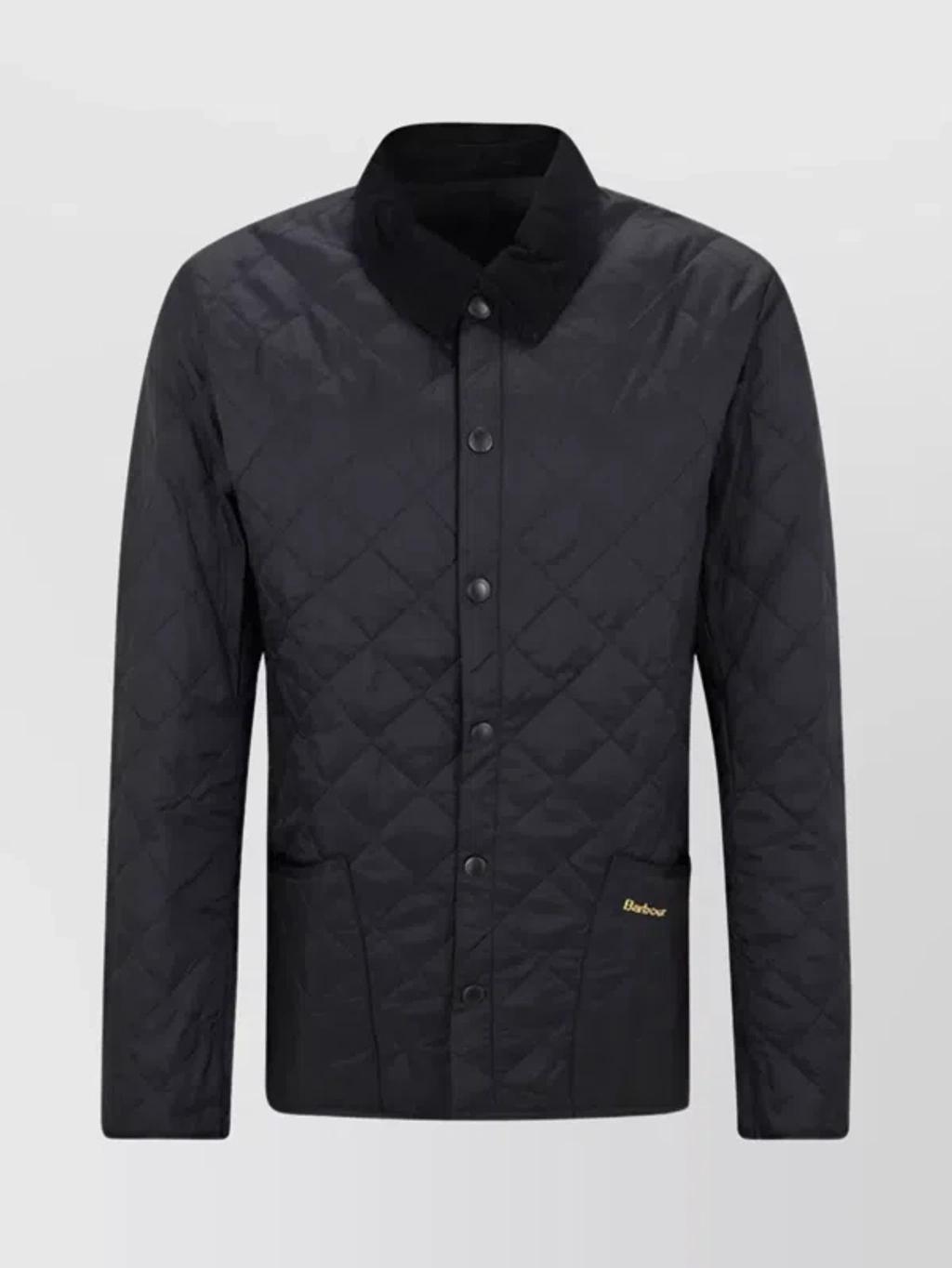 Quilted Collar Patch Pocket Jacket In Blue Product Image