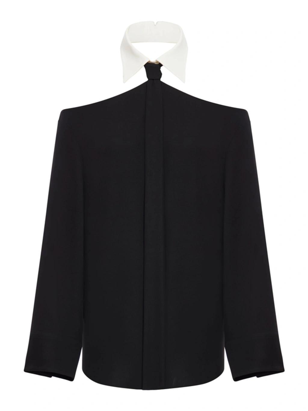 Contrast-collar Silk Blouse In Black product image