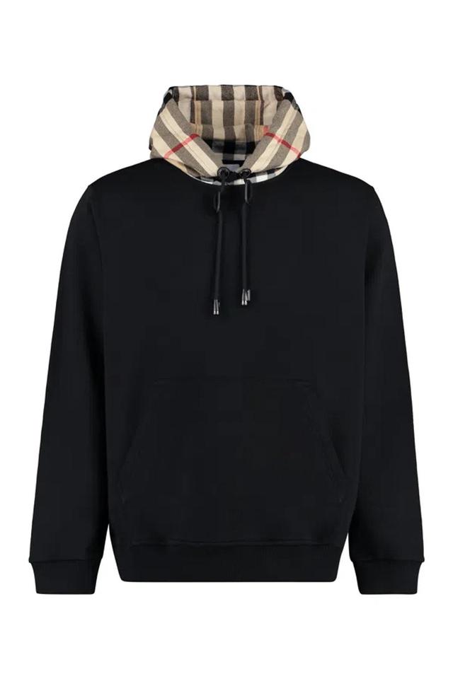 Check Detailed Drawstring Hoodie In Black Product Image