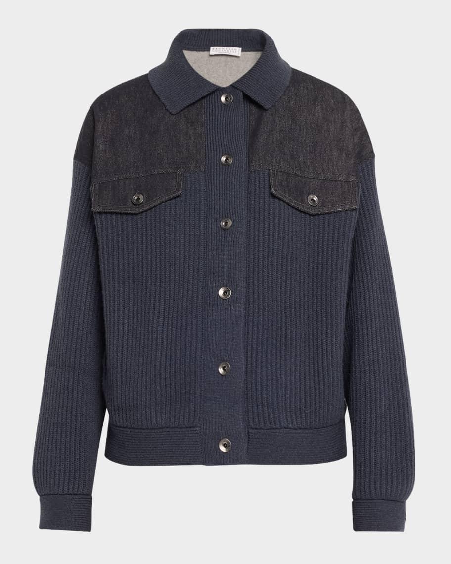 Mixed-Media Denim And Cashmere Knit Jacket product image