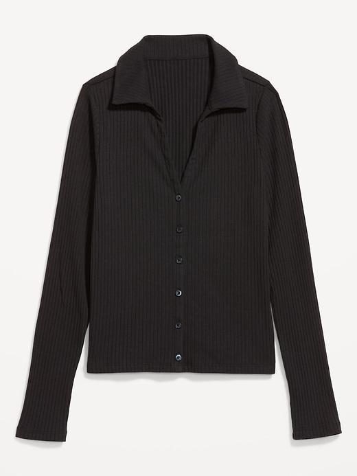 Slim Ribbed Button-Down Top Product Image