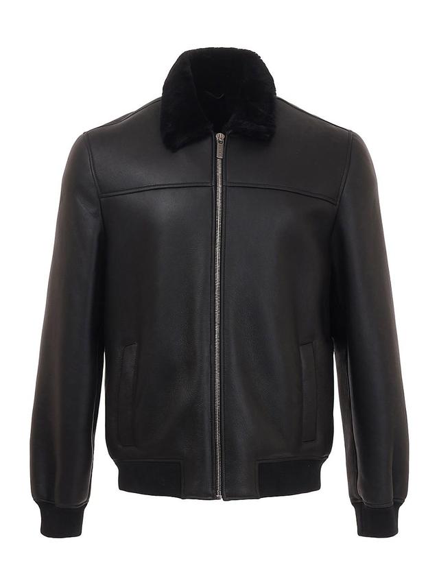 Mens Shearling Lamb Bomber Jacket Product Image