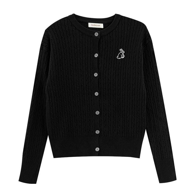 Crewneck Cable Knit Button-Up Cardigan product image