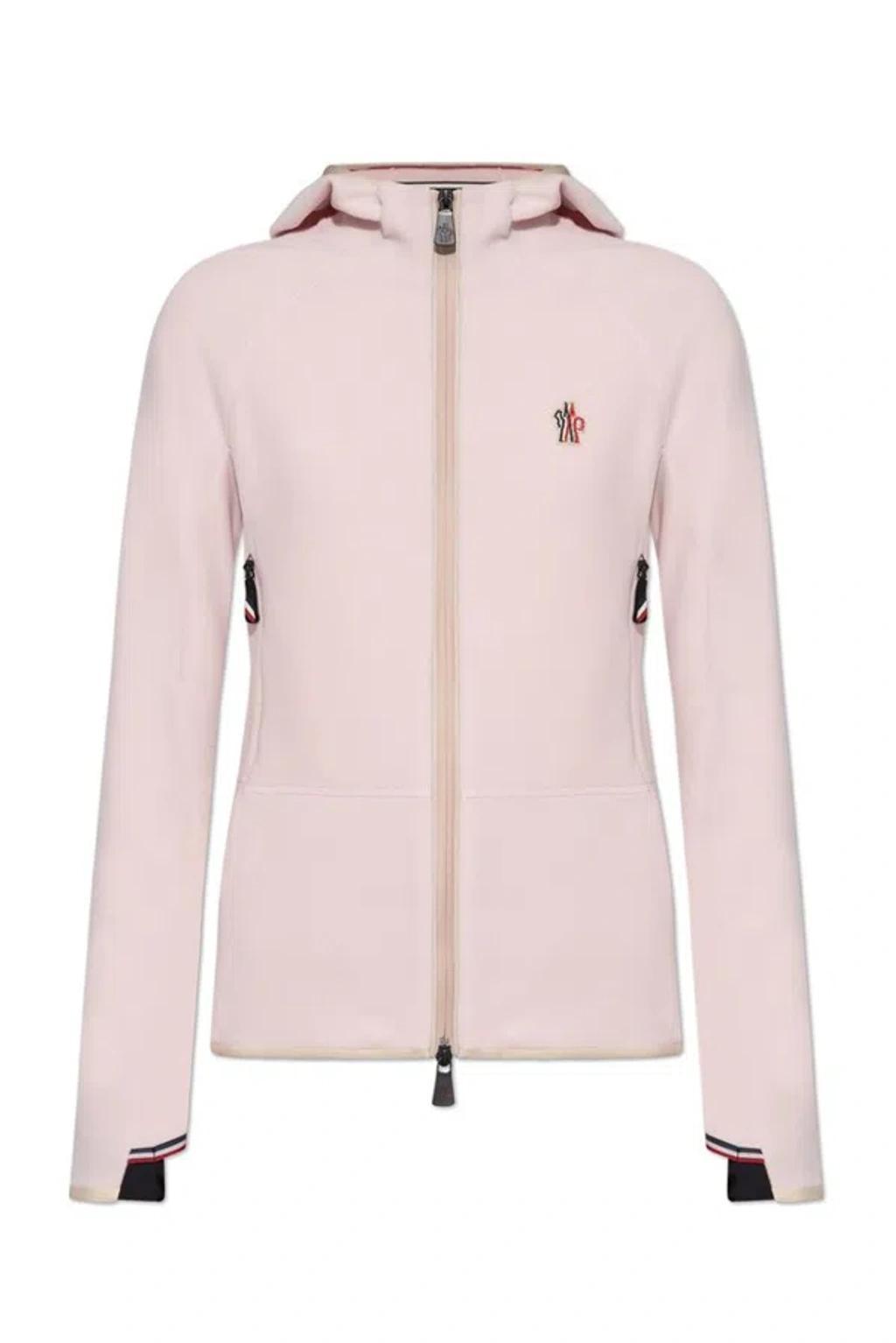 MONCLER Appliquéd Hooded Fleece Jacket In Pink Product Image