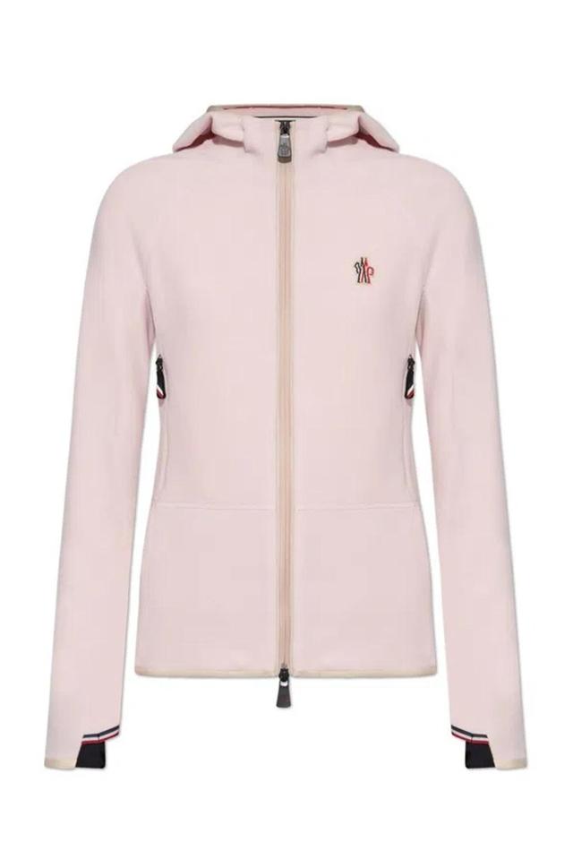 MONCLER Appliquéd Hooded Fleece Jacket In Pink Product Image