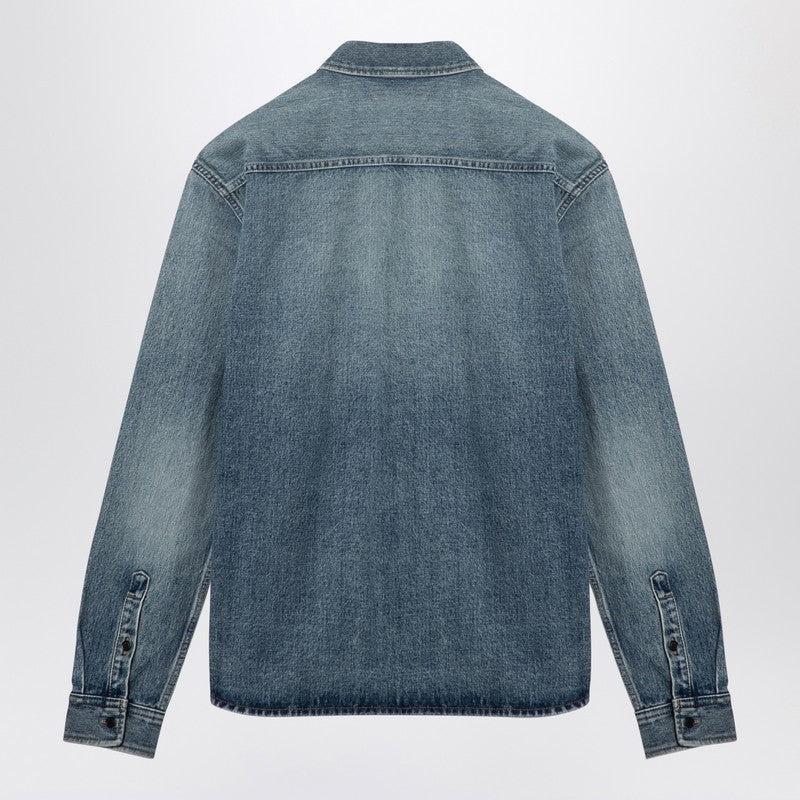 Blue Washed Denim Shirt Men Product Image