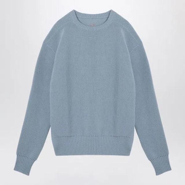 Light Blue Wool Crew-neck Sweater In Gray Product Image