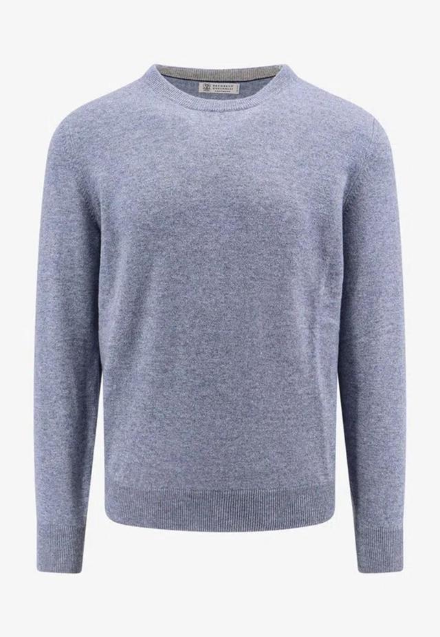 Cashmere Knit Crewneck Sweater In Blue Product Image