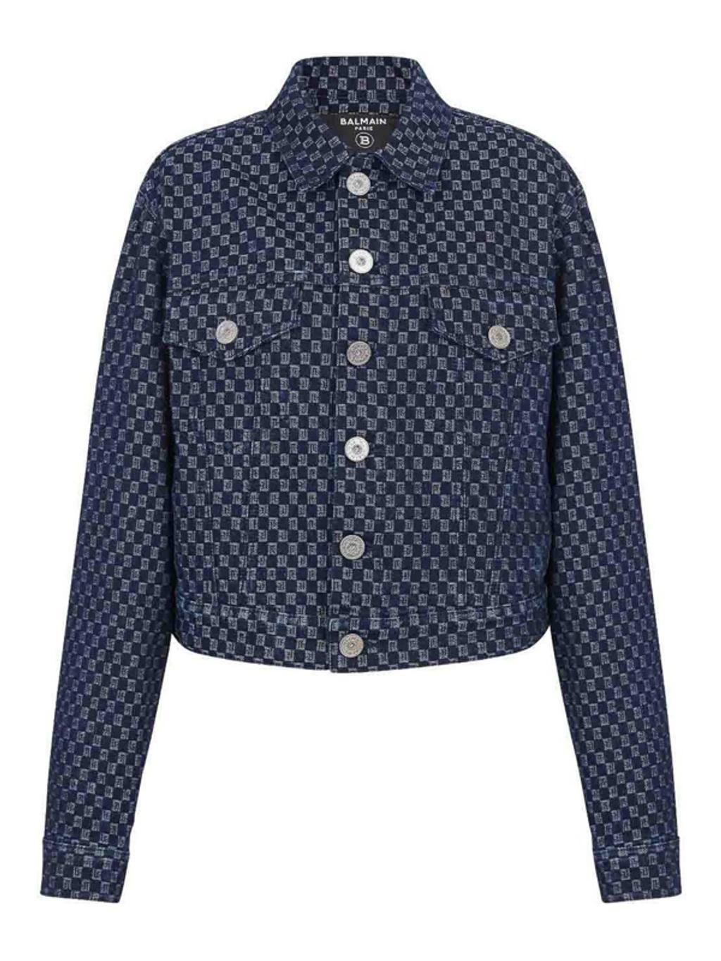 Monogram Check Jacquard Denim Jacket In Blue Product Image