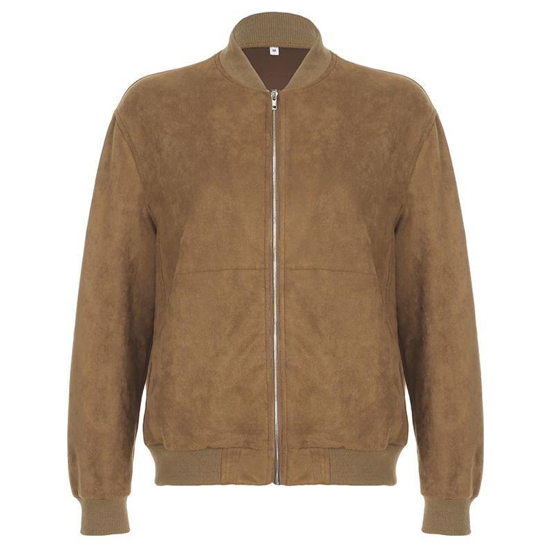 Faux Suede Zip-Up Jacket Product Image