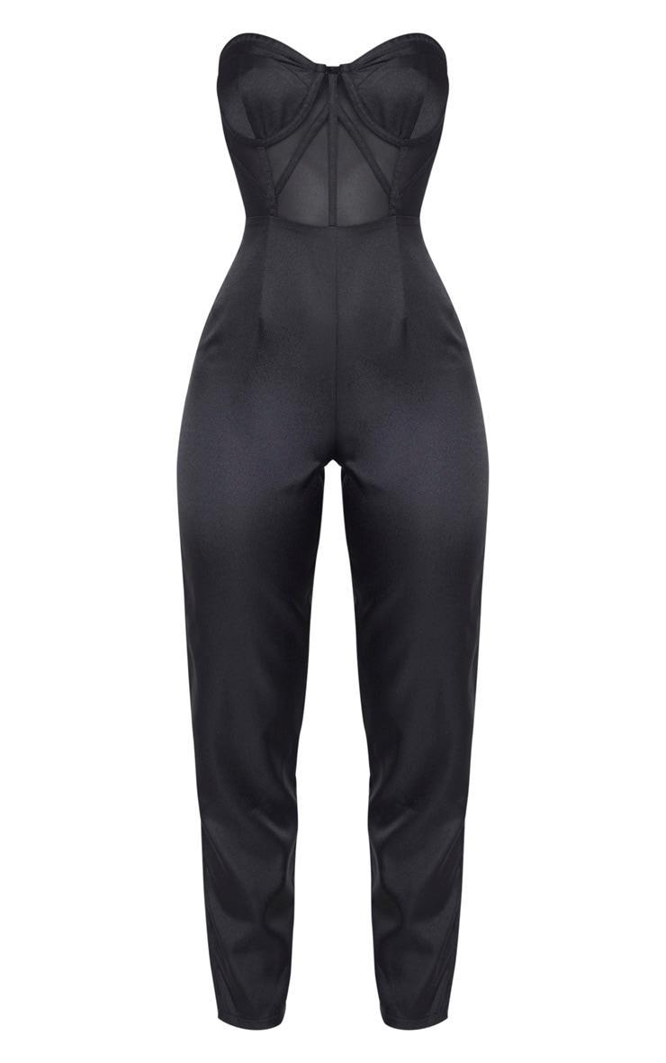 Black Bandeau Mesh Insert Cup Detail Jumpsuit Product Image