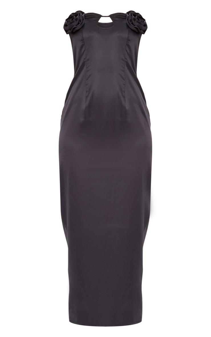 Black Satin Corsage Maxi Dress Product Image