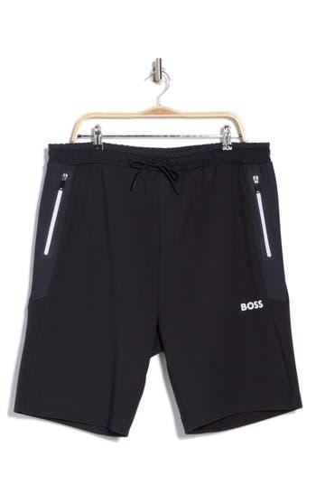 HUGO BOSS Headlo 1 Mens Cotton-blend Shorts With 3d-moulded Logo Colo In Dark Blue 402 Product Image