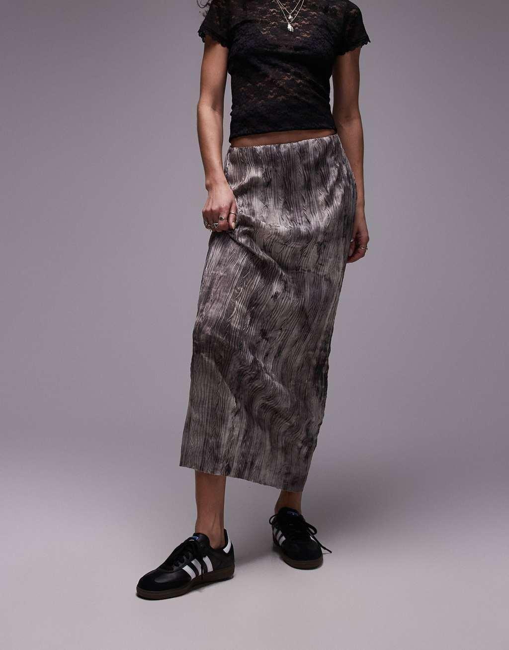 Topshop plisse maxi skirt in gray non print    Product Image