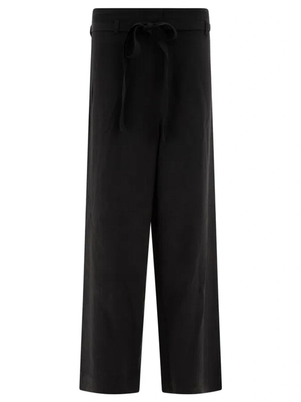 TOTÊME Toteme Wide Leg Trousers In Fluid Viscose And Linen In Black Product Image