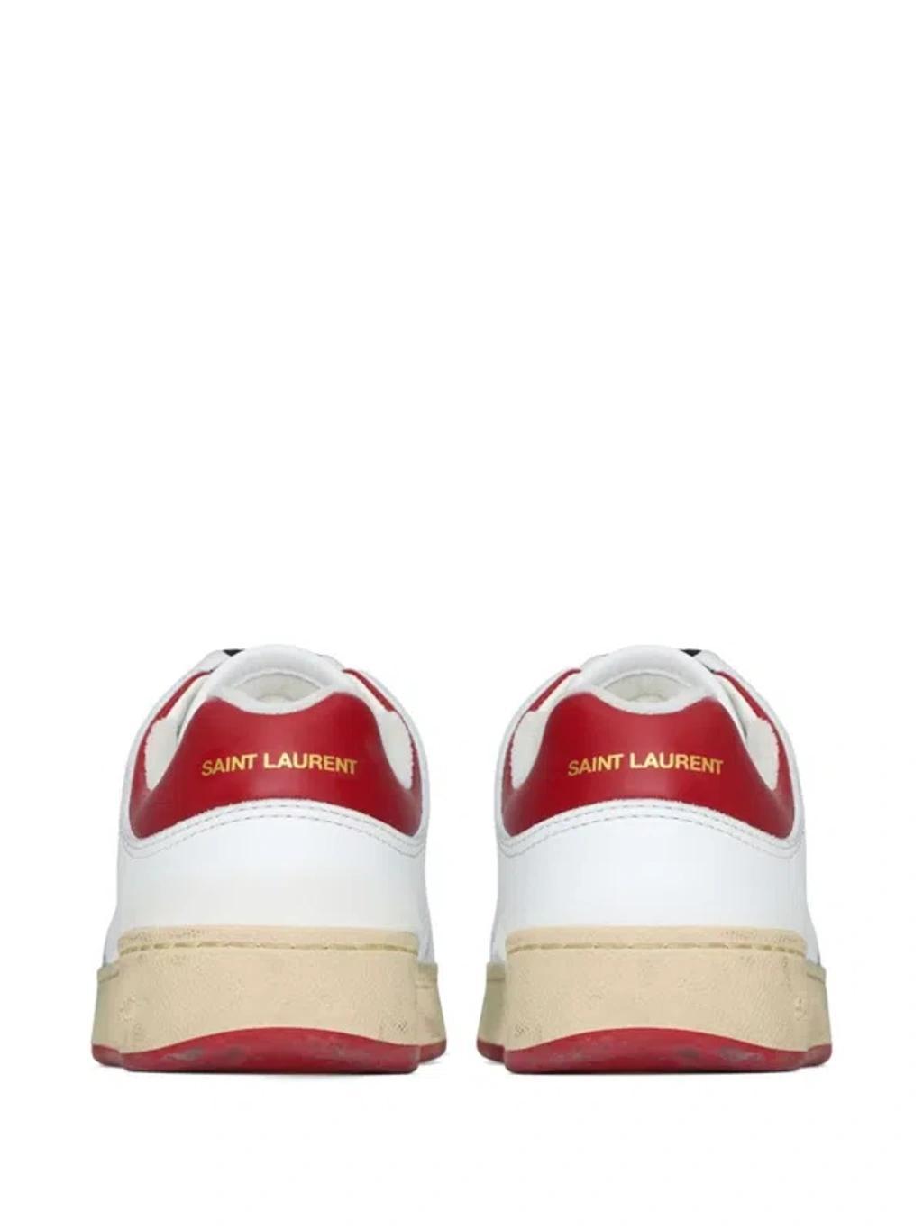 White And Red Low Top Sneakers With Logo Detail In Leather Man Product Image