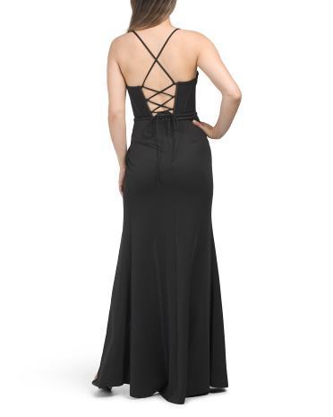 Draped Bodice Gown With Sequin Detail for Women | Polyester/Elastane Product Image