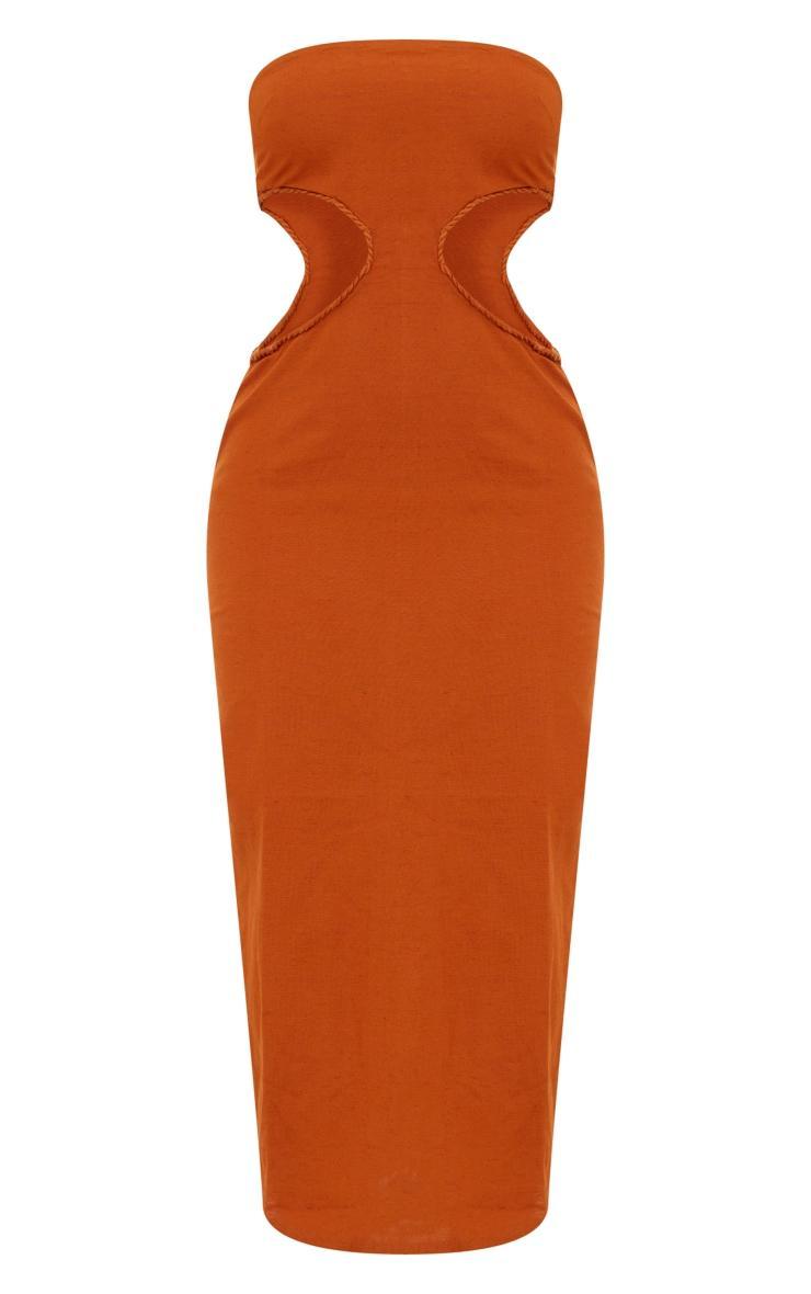 Rust Linen Bandeau Side Cut Out Maxi Dress Product Image