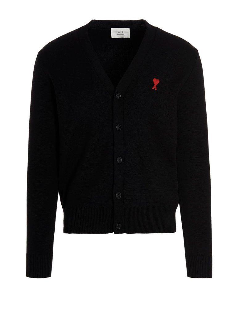 Ami De Coeur Logo-embroidered Merino Cardigan In Black Product Image