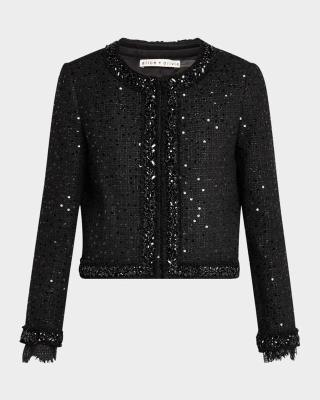 Landon Cropped Sequined Tweed Jacket with Embellished Trim Product Image