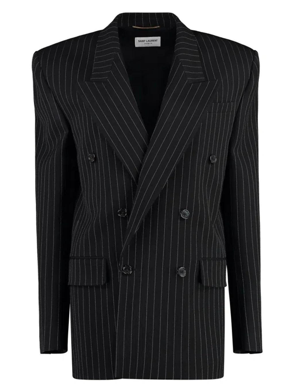 Women's Double-breasted Wool Blend Blazer In Black Product Image