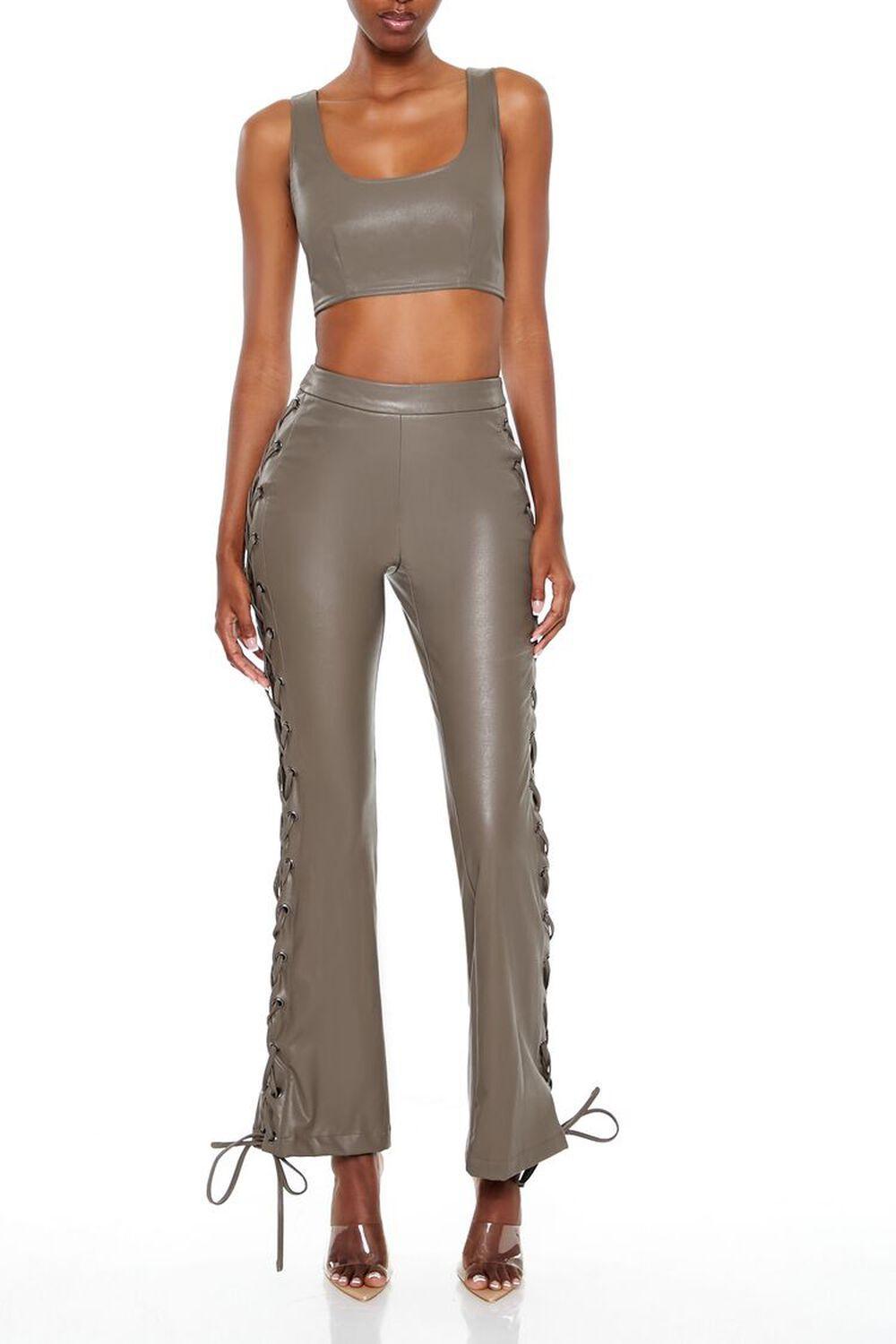 Lace-Up Faux Leather Bootcut Pants | Forever 21 Product Image