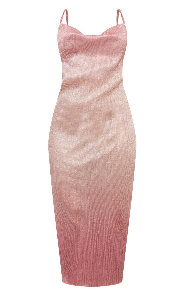 Pink Glitter Plisse Cowl Neck Maxi Dress Product Image