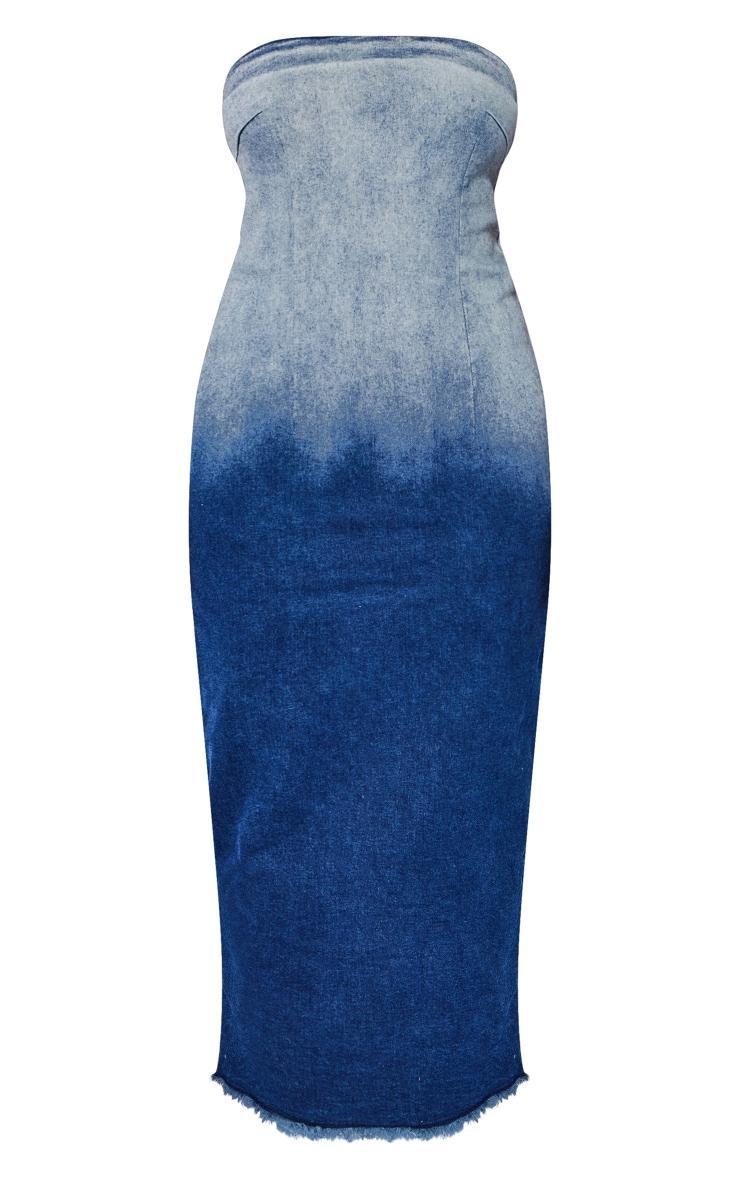 Petite Blue Washed Ombre Denim Bandeau Midaxi Dress Product Image