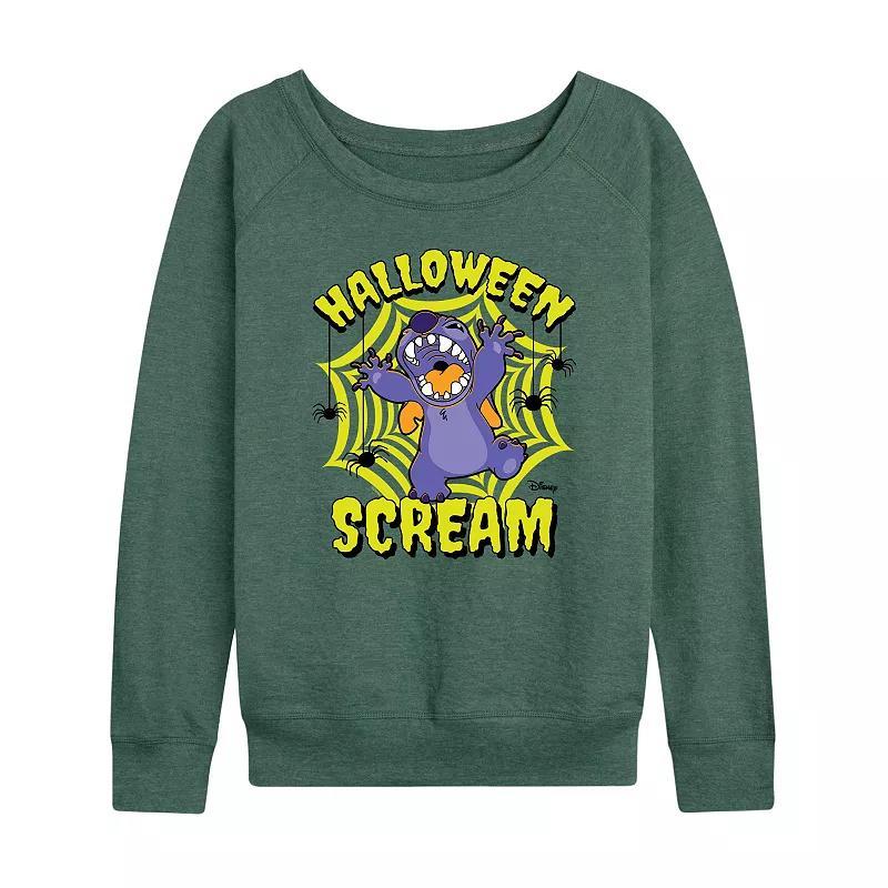 Disneys Lilo & Stitch Womens Halloween Scream Lightweight French Terry Sweatshirt Grey Green Product Image