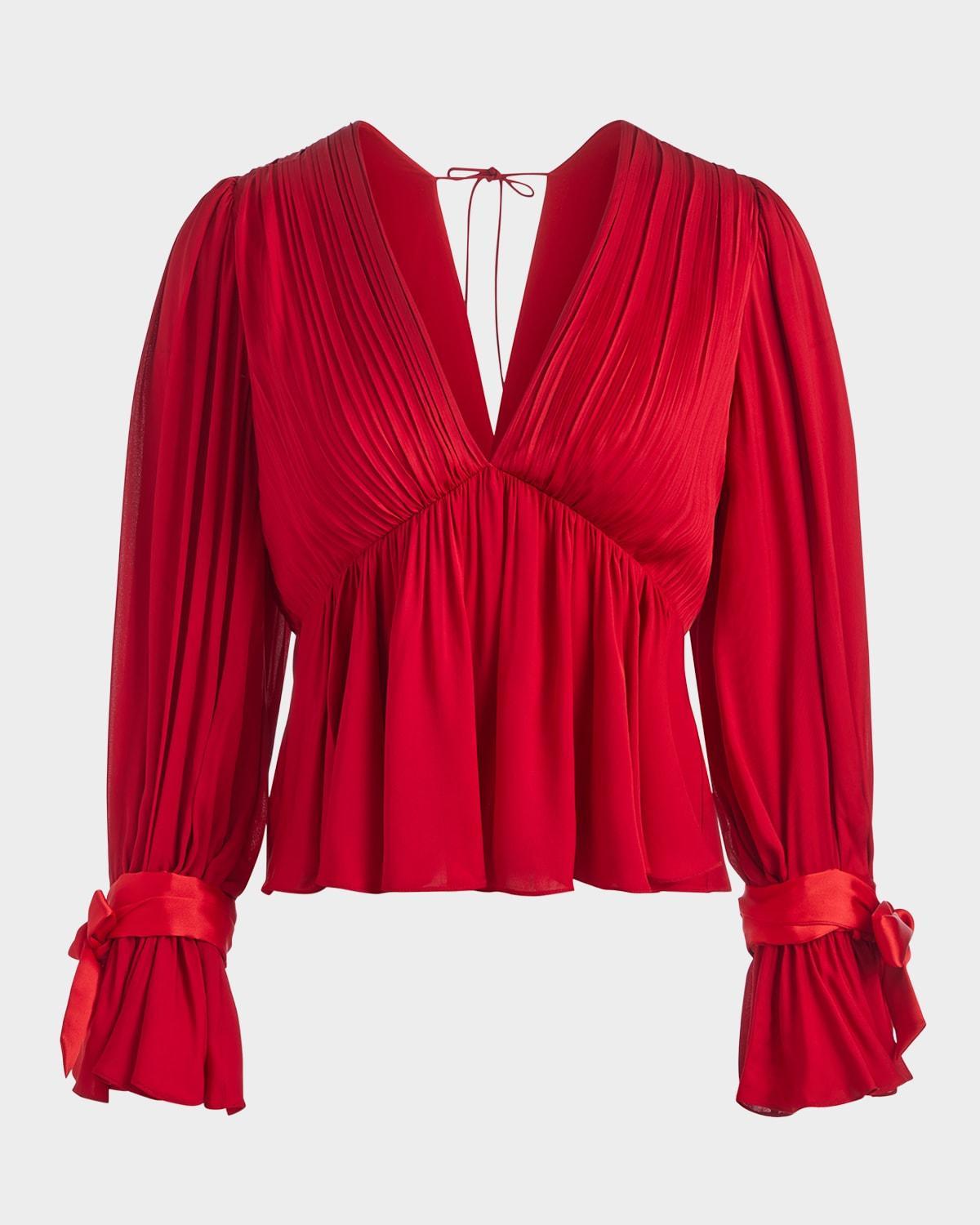 ALICE AND OLIVIA Clarissa Deep V Blouse In Bright Ruby product image