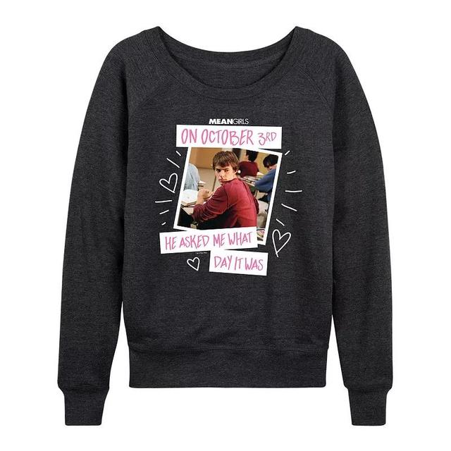 Womens Mean Girls October 3rd Slouchy Graphic Sweatshirt Grey Indigo Product Image