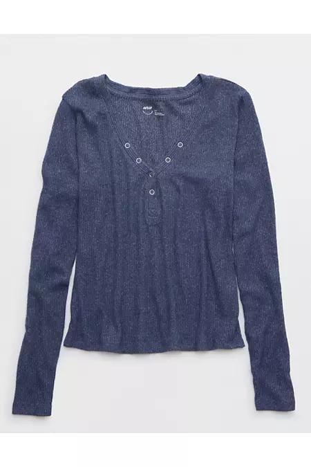 Aerie Cozy Knit Ribbed Henley Pajama Shirt Women's Product Image