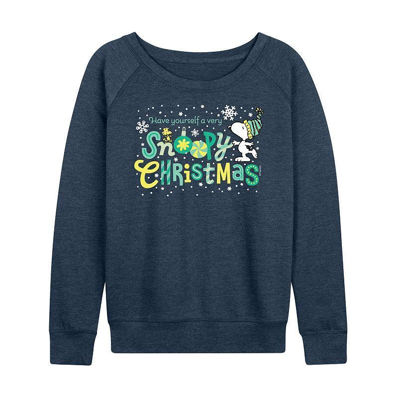 Womens Peanuts Snoopy Christmas Lightweight French Terry Sweatshirt Heather Grey Product Image