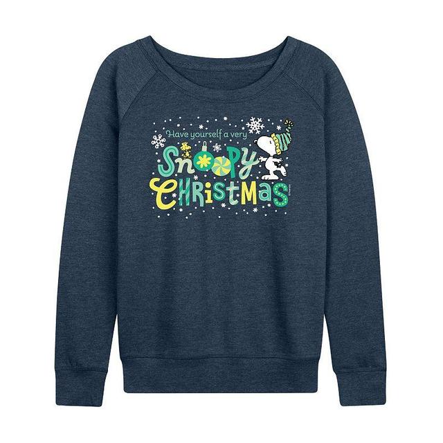 Womens Peanuts Snoopy Christmas Slouchy Graphic Sweatshirt, Girls Grey Indigo Product Image