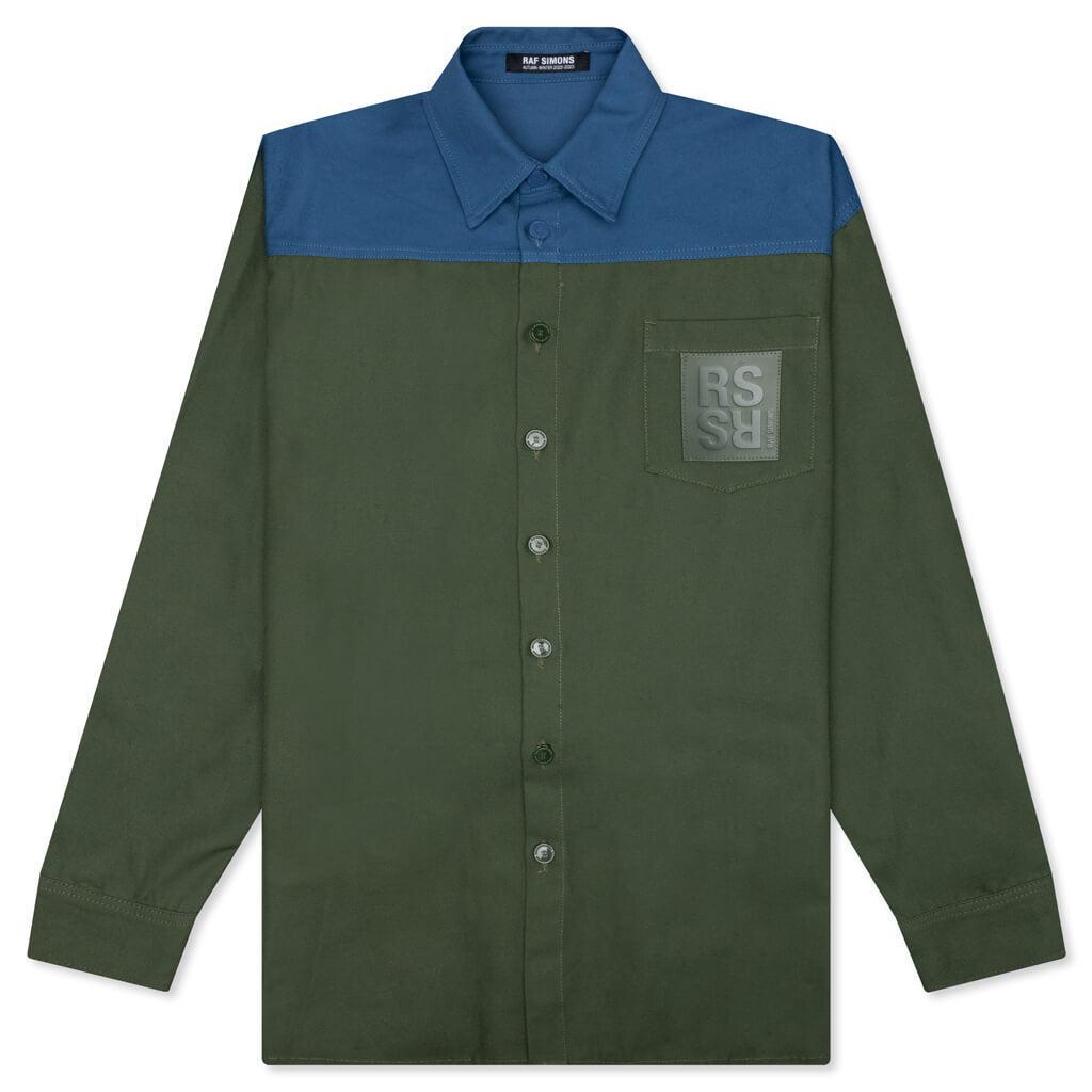 Oversized Bicolor R Pin Denim Shirt - Khaki Blue Male product image