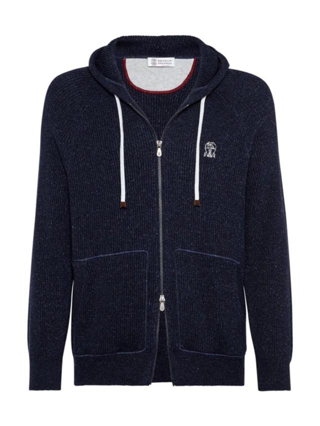 Men's English Rib Knit Hooded Sweatshirt With Zipper In Navy Blue Product Image