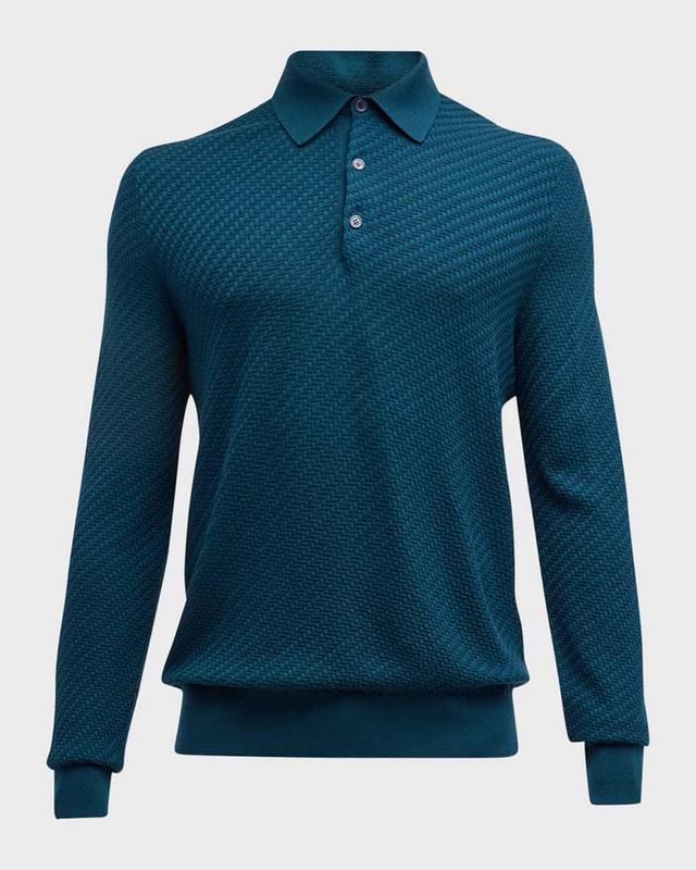 Men's Basketweave Knit Polo Sweater Product Image