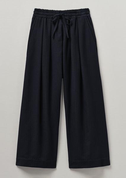 Cotton Wool Herringbone Pull On Pants | Dark Navy Product Image