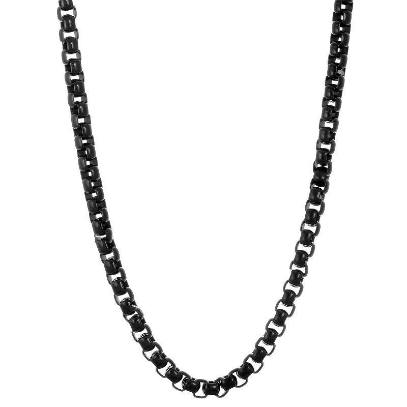 Mens LYNX Black Ion-Plated Stainless Steel Box Chain Necklace Black Tone Product Image