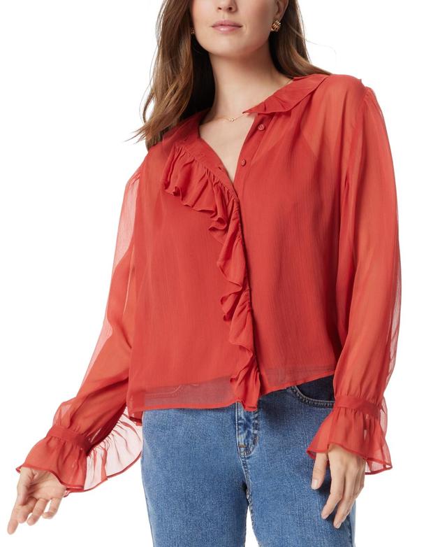 Sam Edelman Womens Ruffle-Trim Button-Front Blouse Product Image