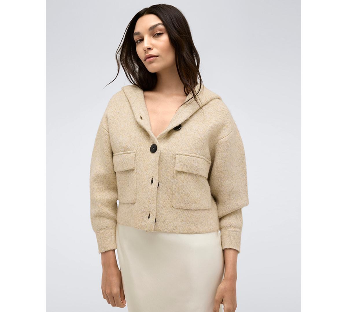 Kenneth Cole Womens Oversized Cropped Button-Front Hoodie Product Image