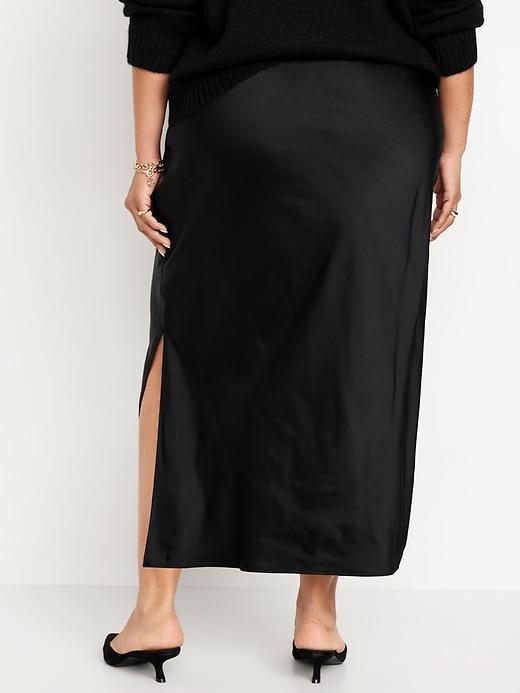 High-Waisted Satin Midi Slip Skirt Product Image