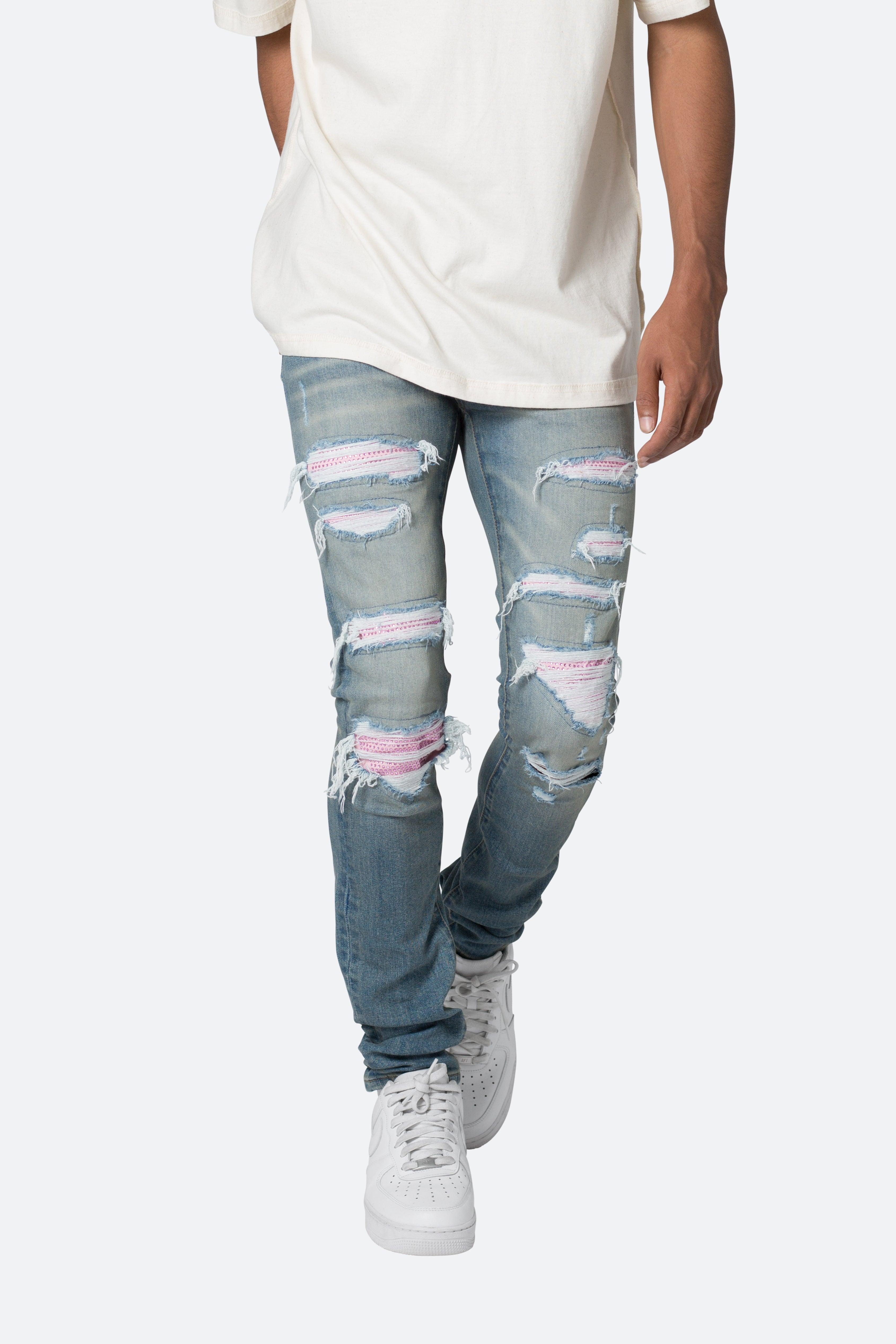 X555 Crystal Skinny Denim - Blue/Pink Product Image