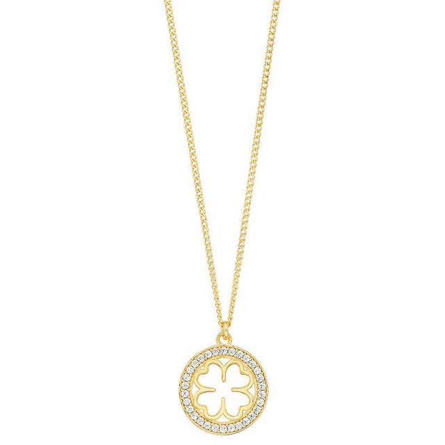 Sterling Silver Cubic Zirconia Lucky Clover Pendant Necklace, Womens 18k Gold Over Product Image