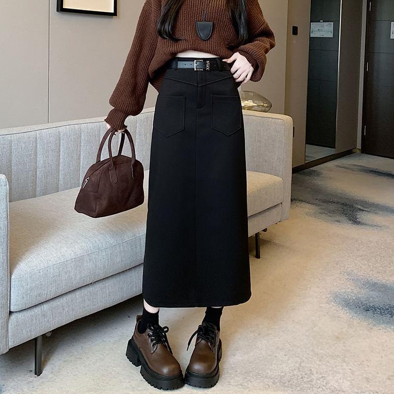 High-Rise Plain A-Line Midi Skirt Product Image